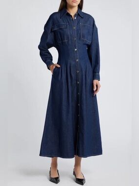 FRAME Nipped Long Sleeve Twill Maxi Dress Size 4